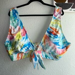 Time and Tru Multicolor Watercolor Swim Top